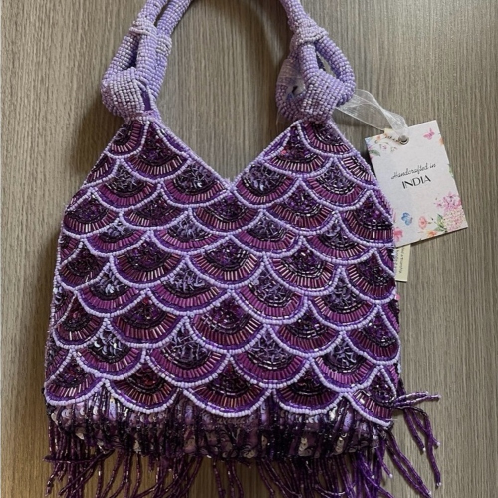 Purple Mermaid Pattern Shoulder Bag with Fringe